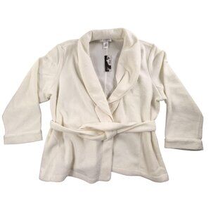 Vintage Stephanie Seymour Robe Women's Large White Fleece Kimono Belted Pockets